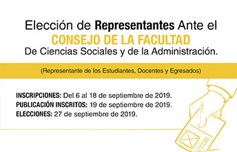 Convocatoria para elecciones de representantes ante el Consejo de Facultad de Ciencias Sociales y de la Administración.